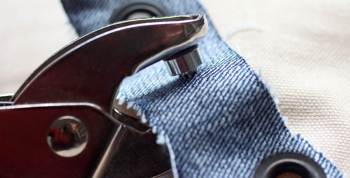 How to put eyelets in fabric. Using eyelet pliers is a great way to put eyelets into fabric.