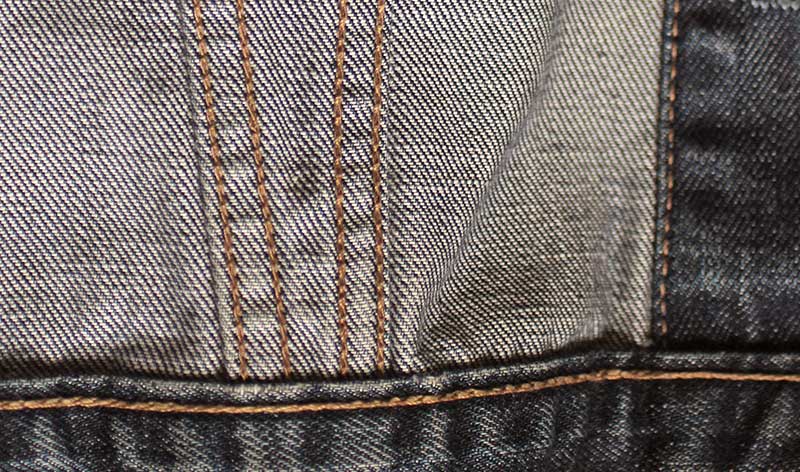 Denim flat felled seam on Levis ready to wear denim jacket.