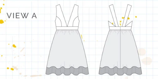 How to read sewing patterns - Line drawing of the Chelsea Party Dress from Amy Nicole Studio