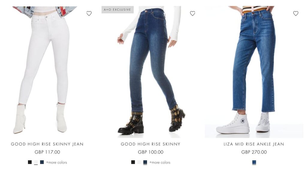 The three cheapest pairs of ready to wear fashion brand Alice + Olivia jeans in 2021