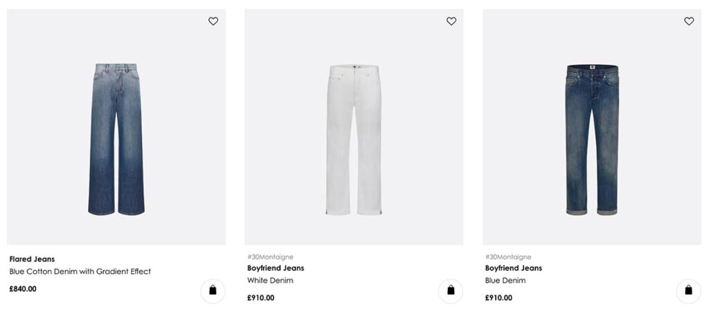 The cheapest pairs of 'Couture' brand Dior jeans in 2021