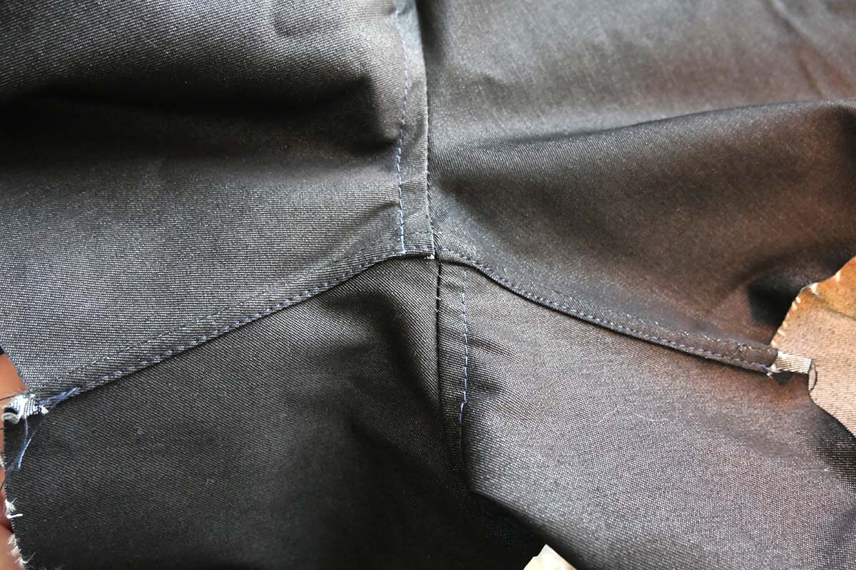 The finished flat felled inseam on my denim Greer jumpsuit