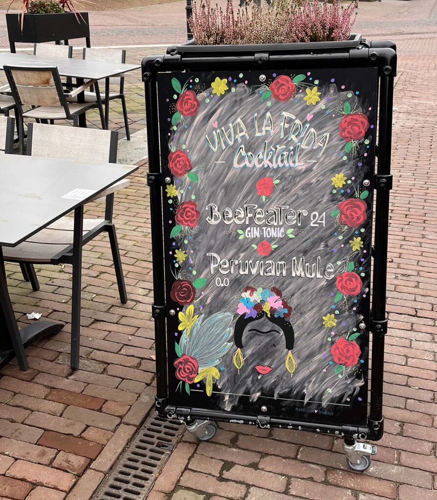 The Frida Kahlo cocktail advert at a bar in Assen