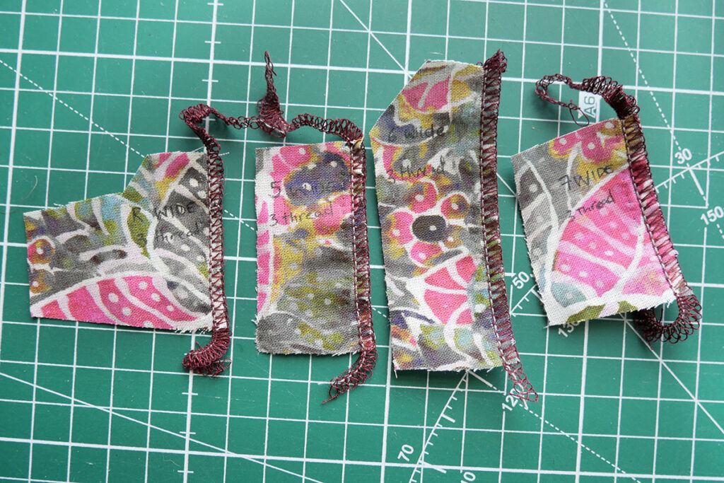 Different stitch types from a serger sewing machine