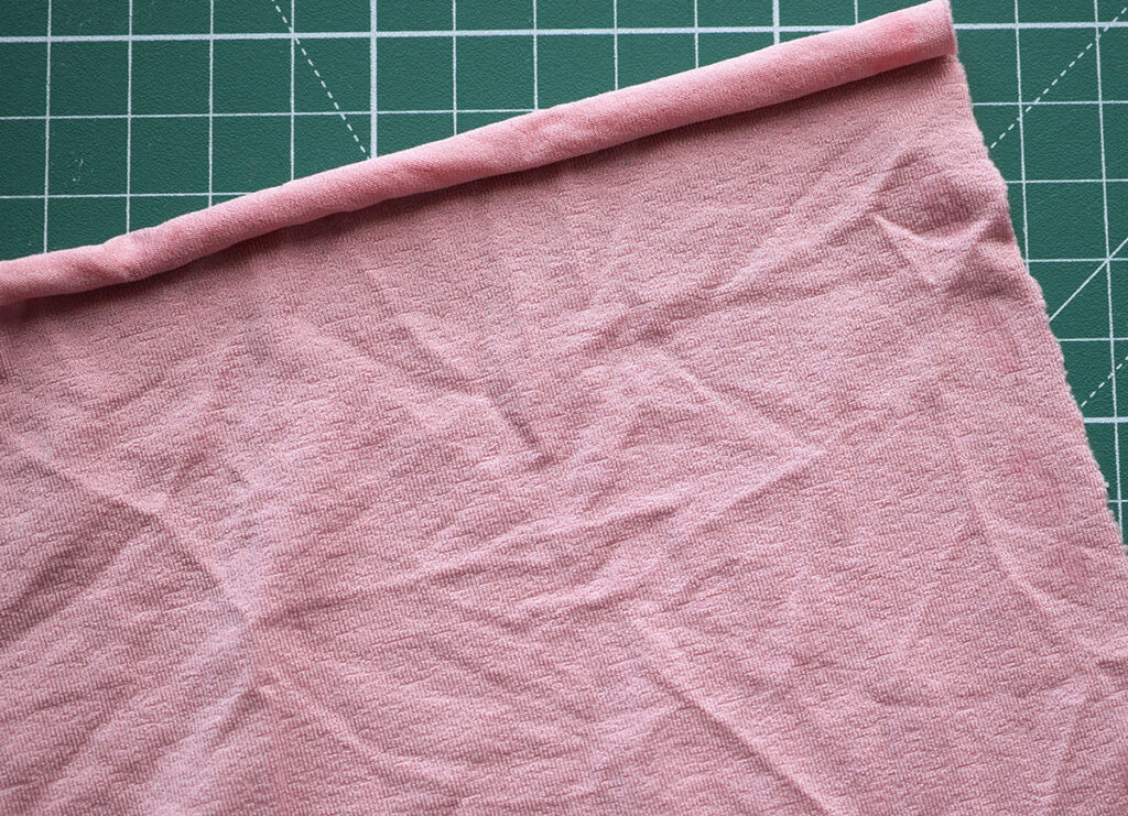 This pale pink jersey has four way stretch - it stretches on the straight grain and the cross grain!