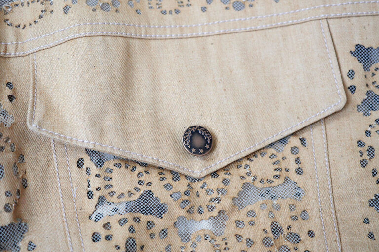 Pocket detail on a lazer cut denim jacket I made for London Graduate Fashion Week