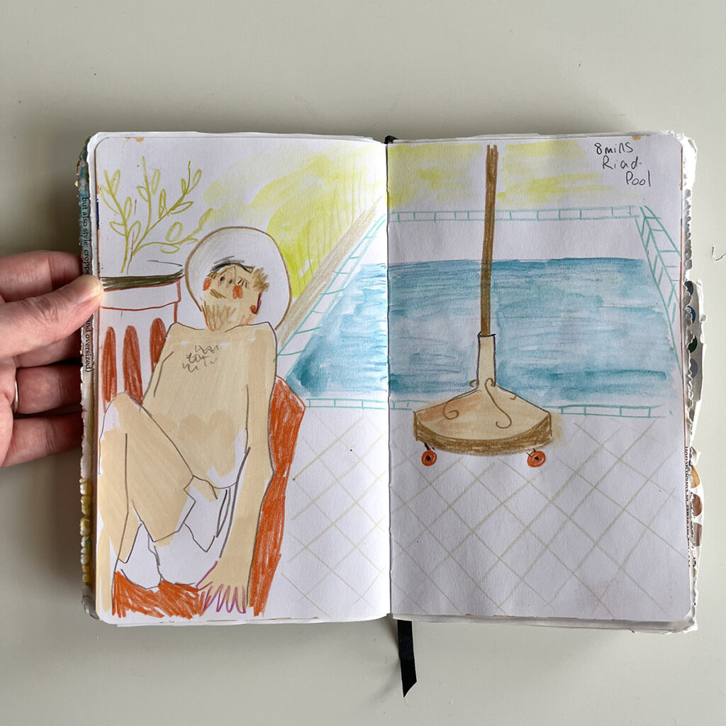 Drawing in Morocco - 8 minute timed drawing of D by the pool