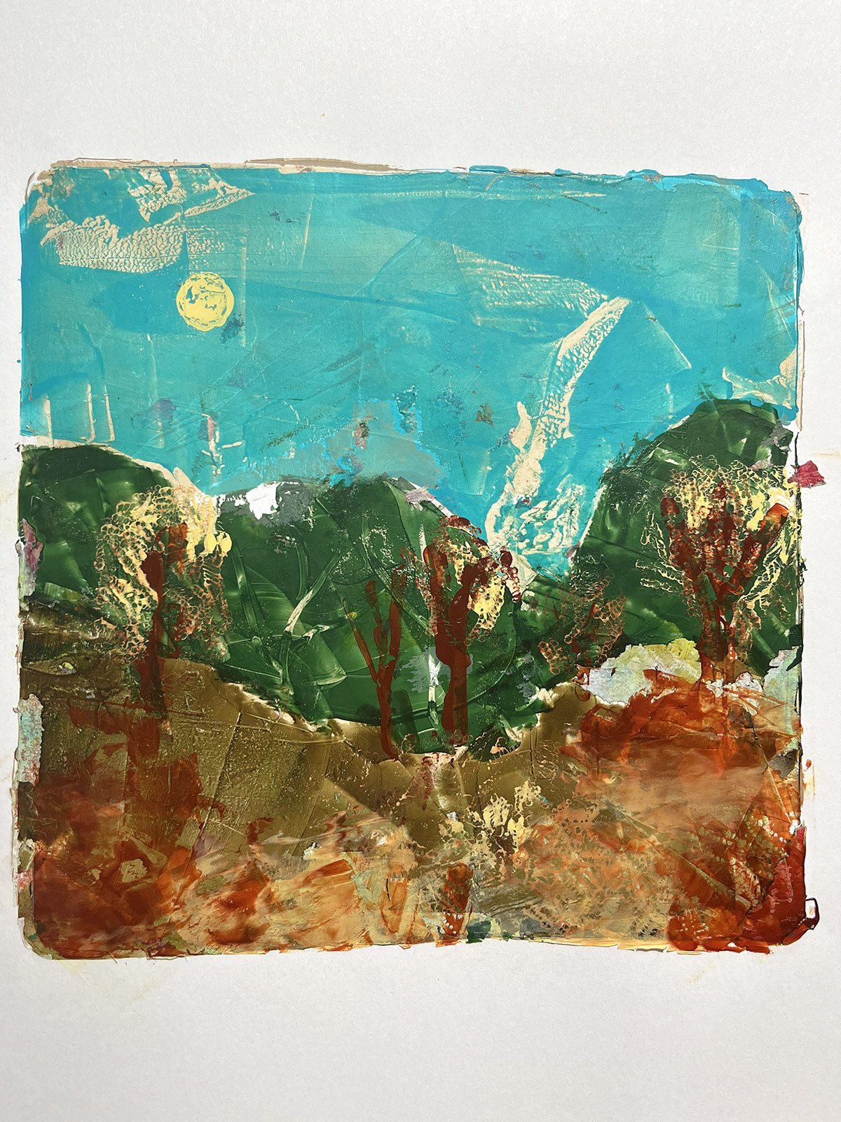 I attemped an abstract 'painting' using my previously unused gelli plate. It was fun, but I struggled to be patient and let the layers dry!