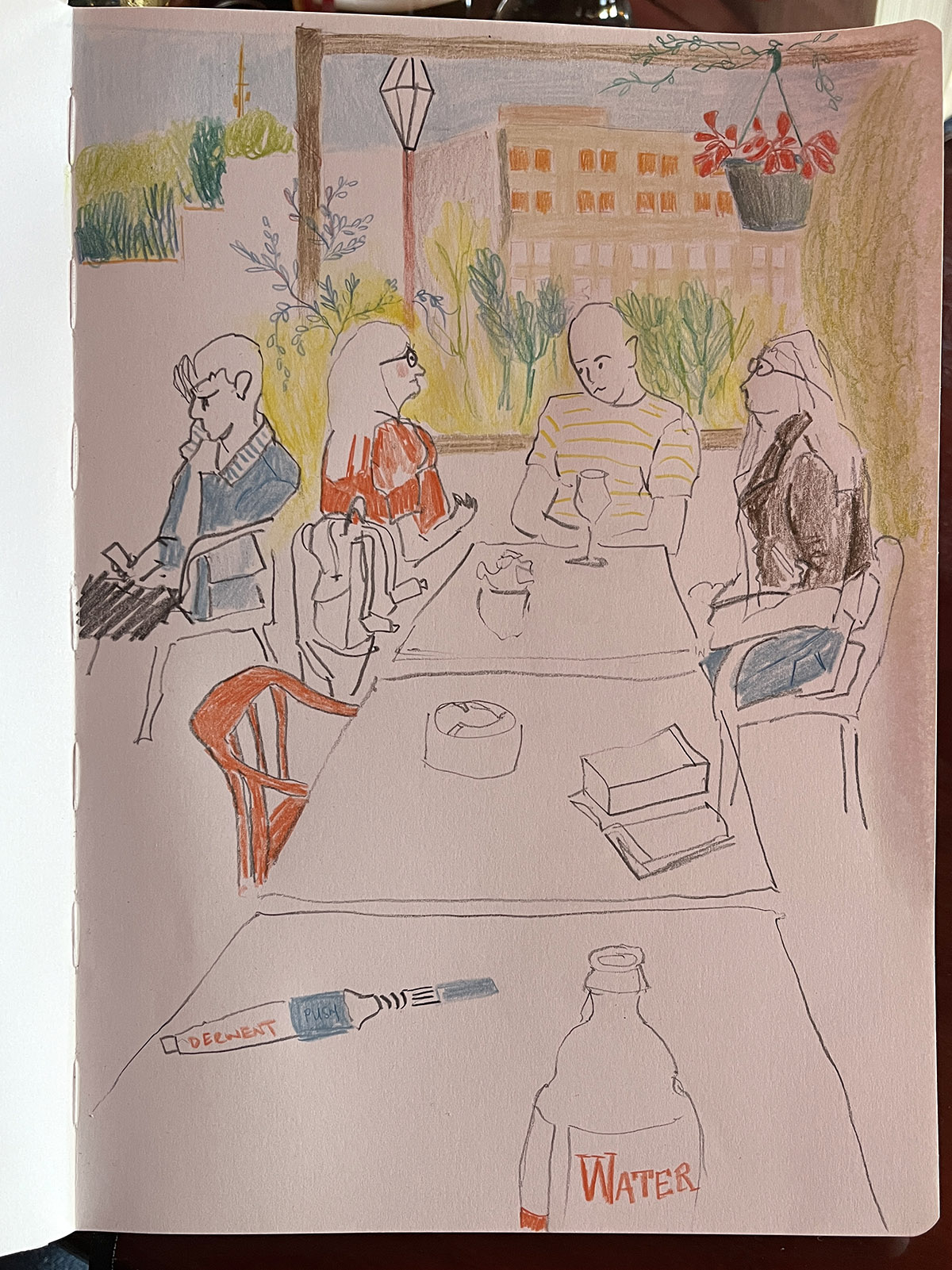I also like to draw people with color pencils when out and about!