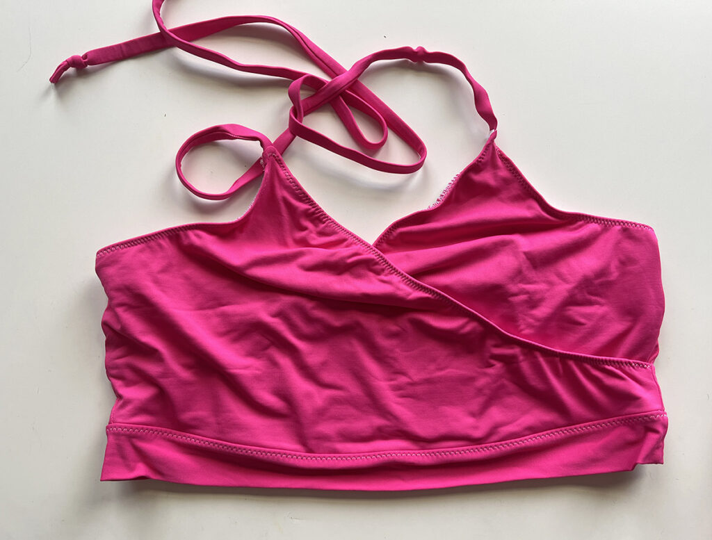 The me-made Sunstar Swimsuit top in bright pink
