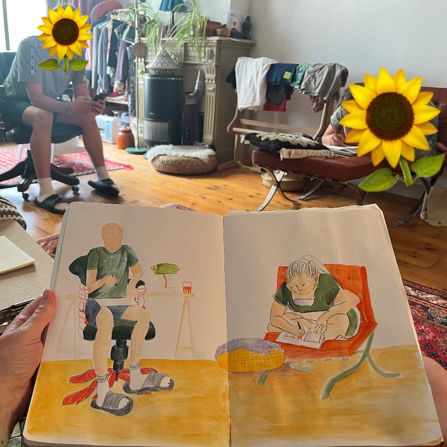 I spent drawing them drawing things at our place!