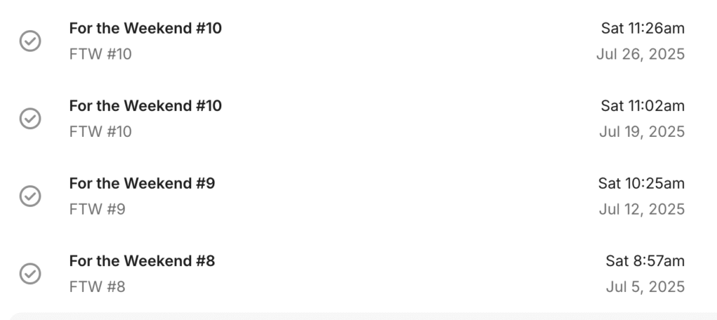 Sharing email consistency of my For the Weekend emails!