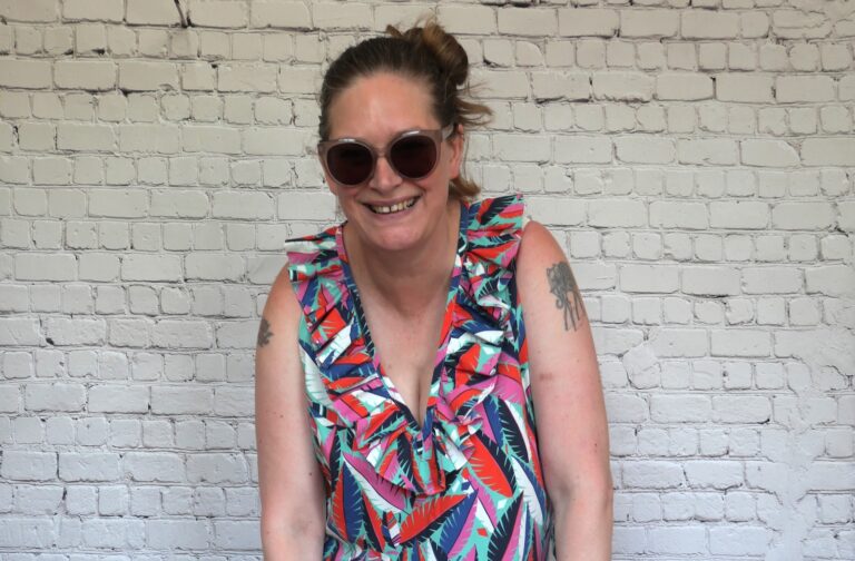Eve in a self-drafted me made ruffle top