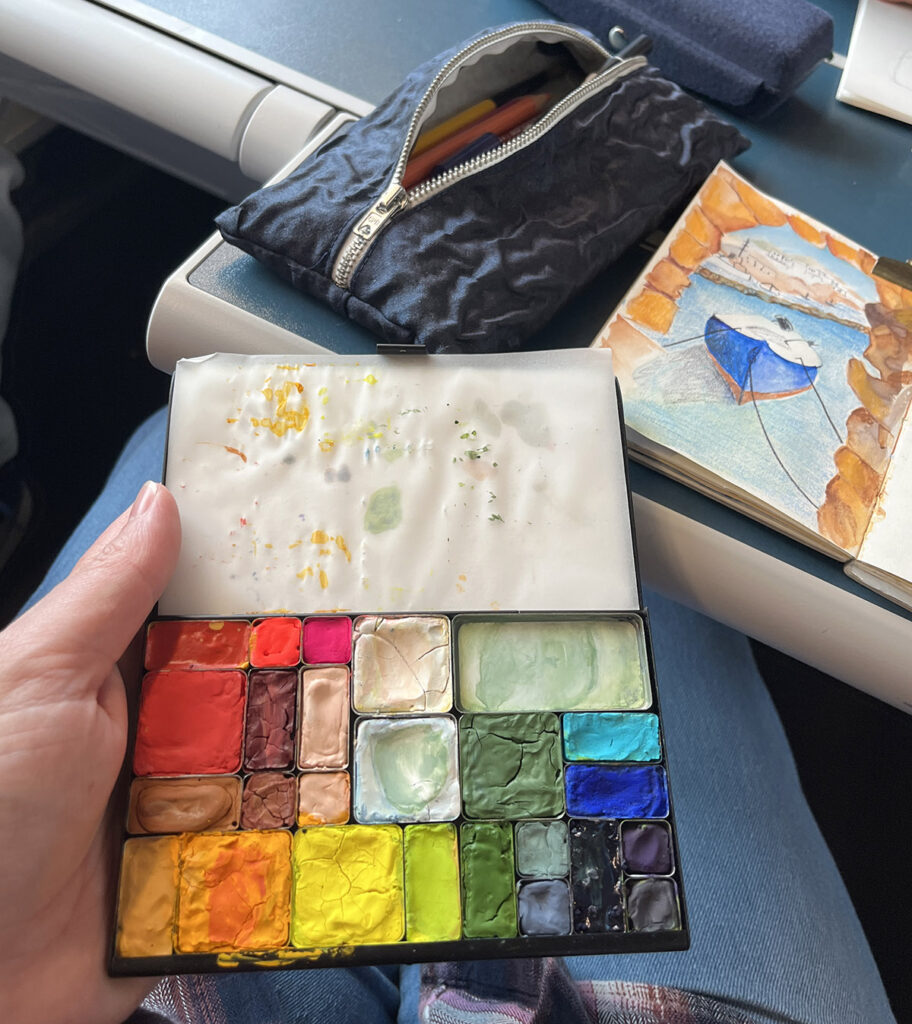 Putting my DIY pencil case to good use with limited pencils on a recent trip