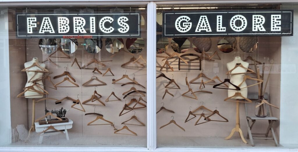 The shop front window of Fabrics Galore A fabric shop in London