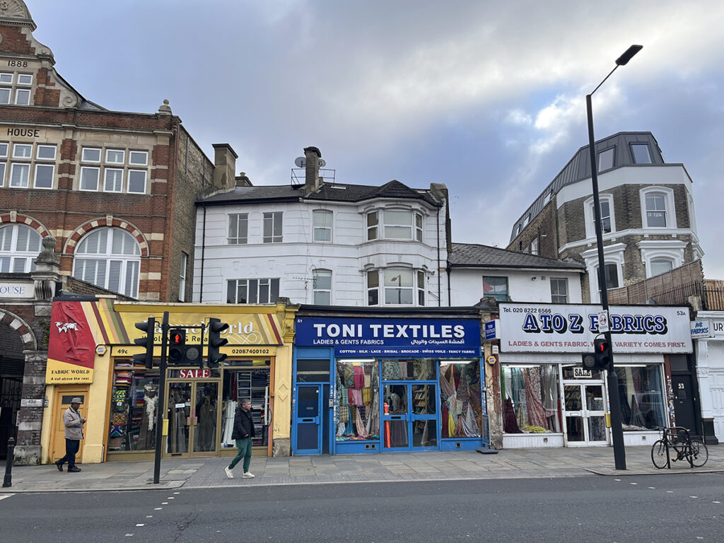 A selection of the many fabric shops on Goldhawk Road