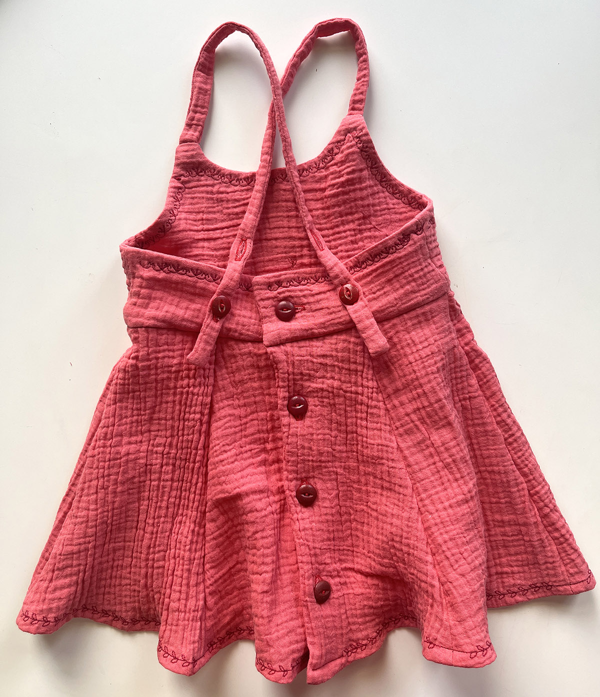 The back view of the Starling Summer Dress made up in a double gauze