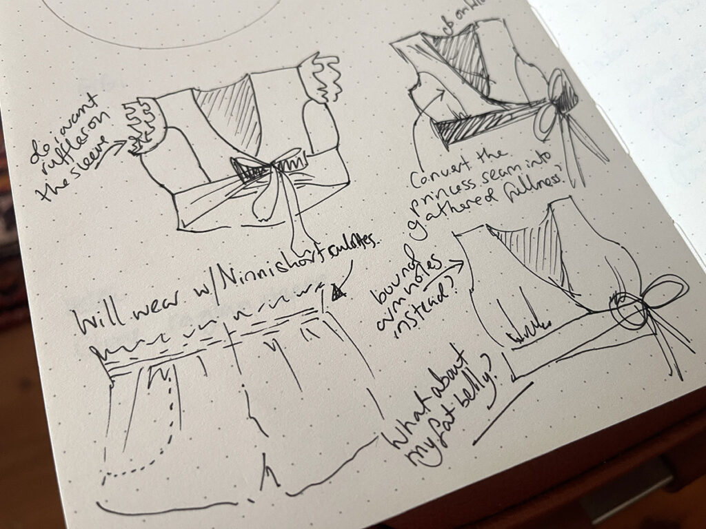 Wrap top design sketches for my Design & Make Me Made Garment online course