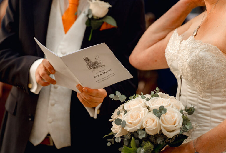 The order of service for Eve and David getting married