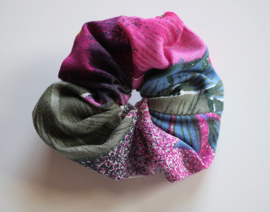 Pink printed cotton scrunchie